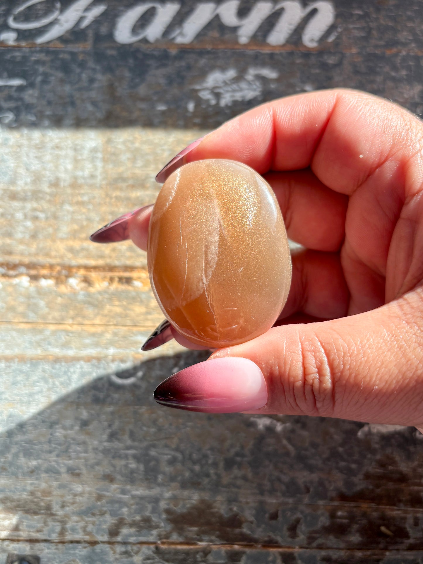 Gorgeous  Rose Gold Moonstone Palm Stone from India