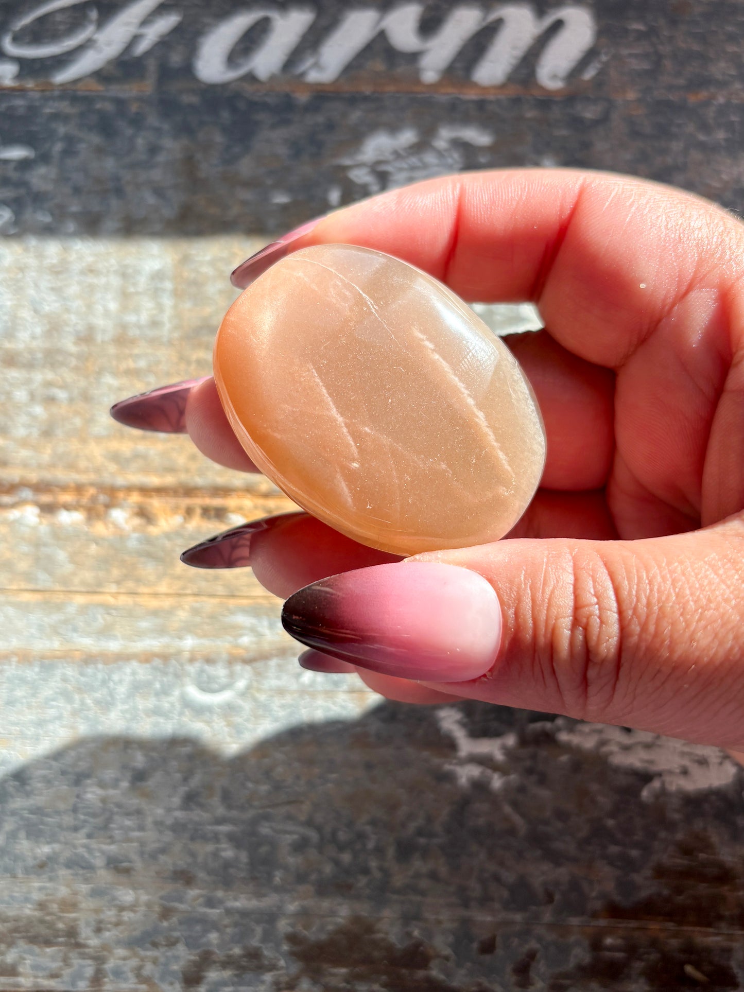 Gorgeous  Rose Gold Moonstone Palm Stone from India