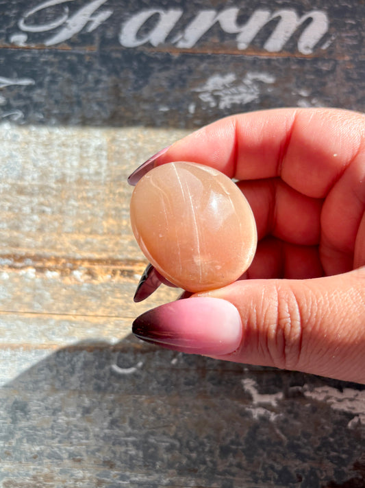 Gorgeous  Rose Gold Moonstone Palm Stone from India