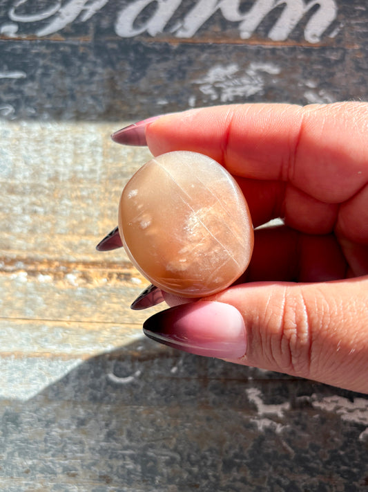 Gorgeous  Rose Gold Moonstone Palm Stone from India