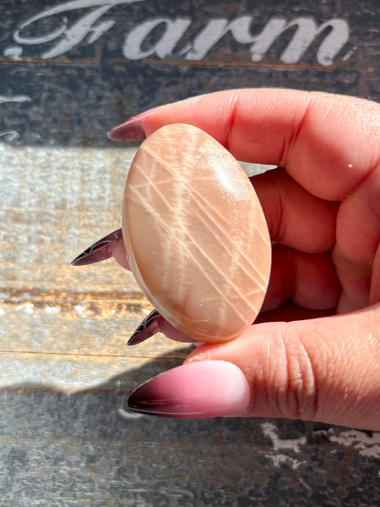 Gorgeous  Rose Gold Moonstone Palm Stone from India