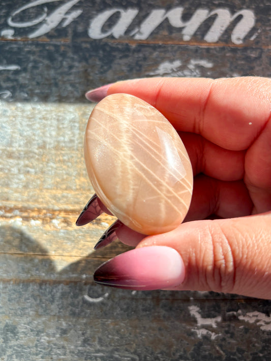 Gorgeous  Rose Gold Moonstone Palm Stone from India