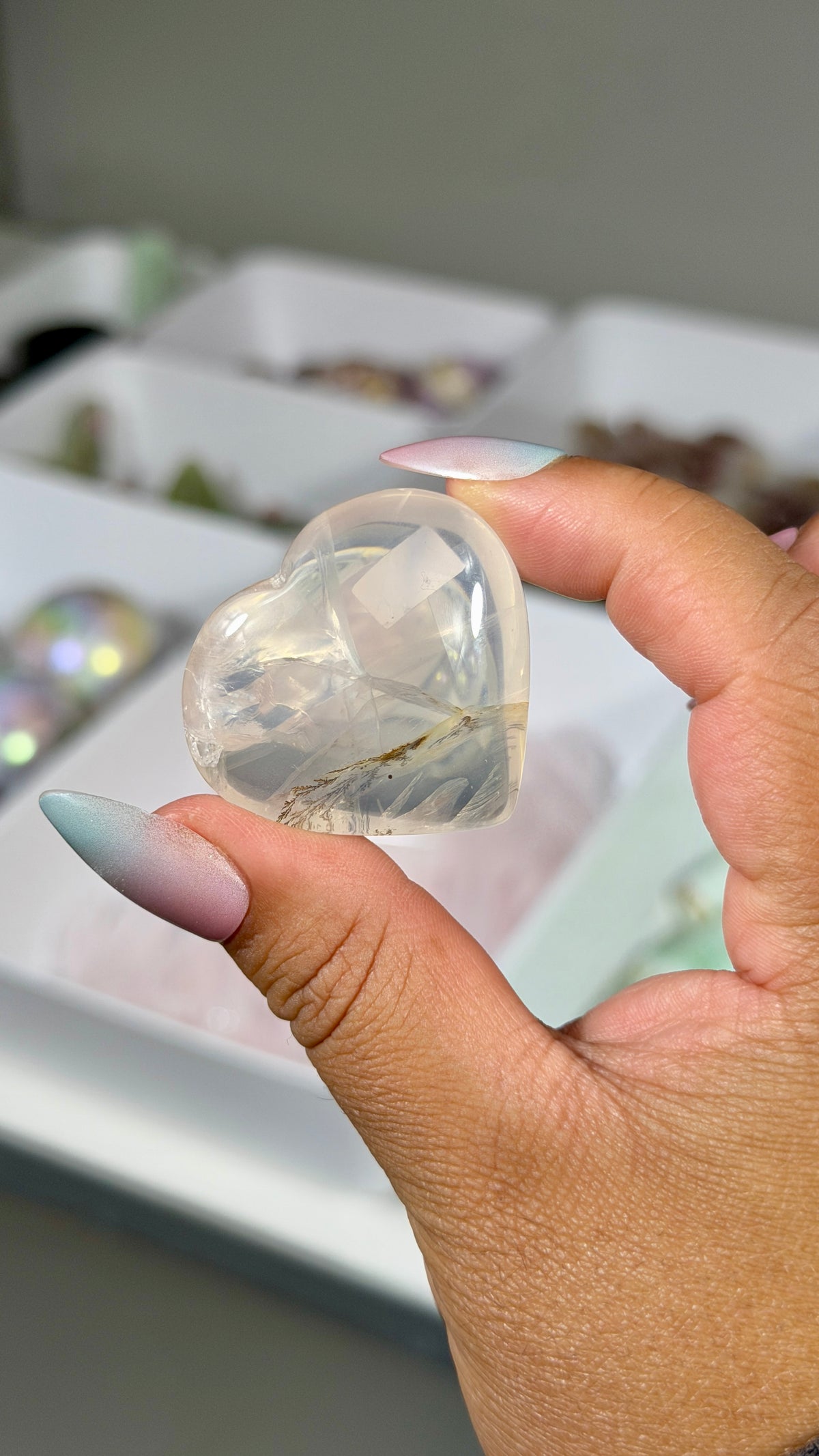 Gorgeous Girasol Heart with Dendritic Inclusions | Brazil | Opt 17 | Denver Gem Show Find