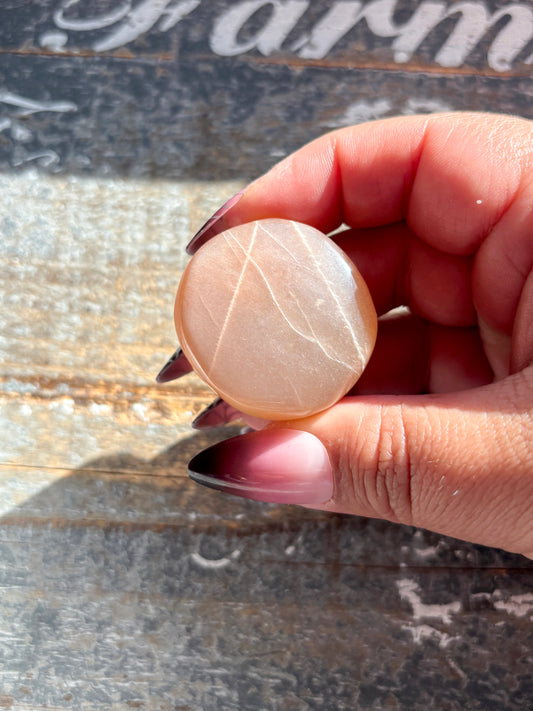 Gorgeous  Rose Gold Moonstone Palm Stone from India