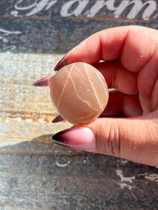 Gorgeous  Rose Gold Moonstone Palm Stone from India