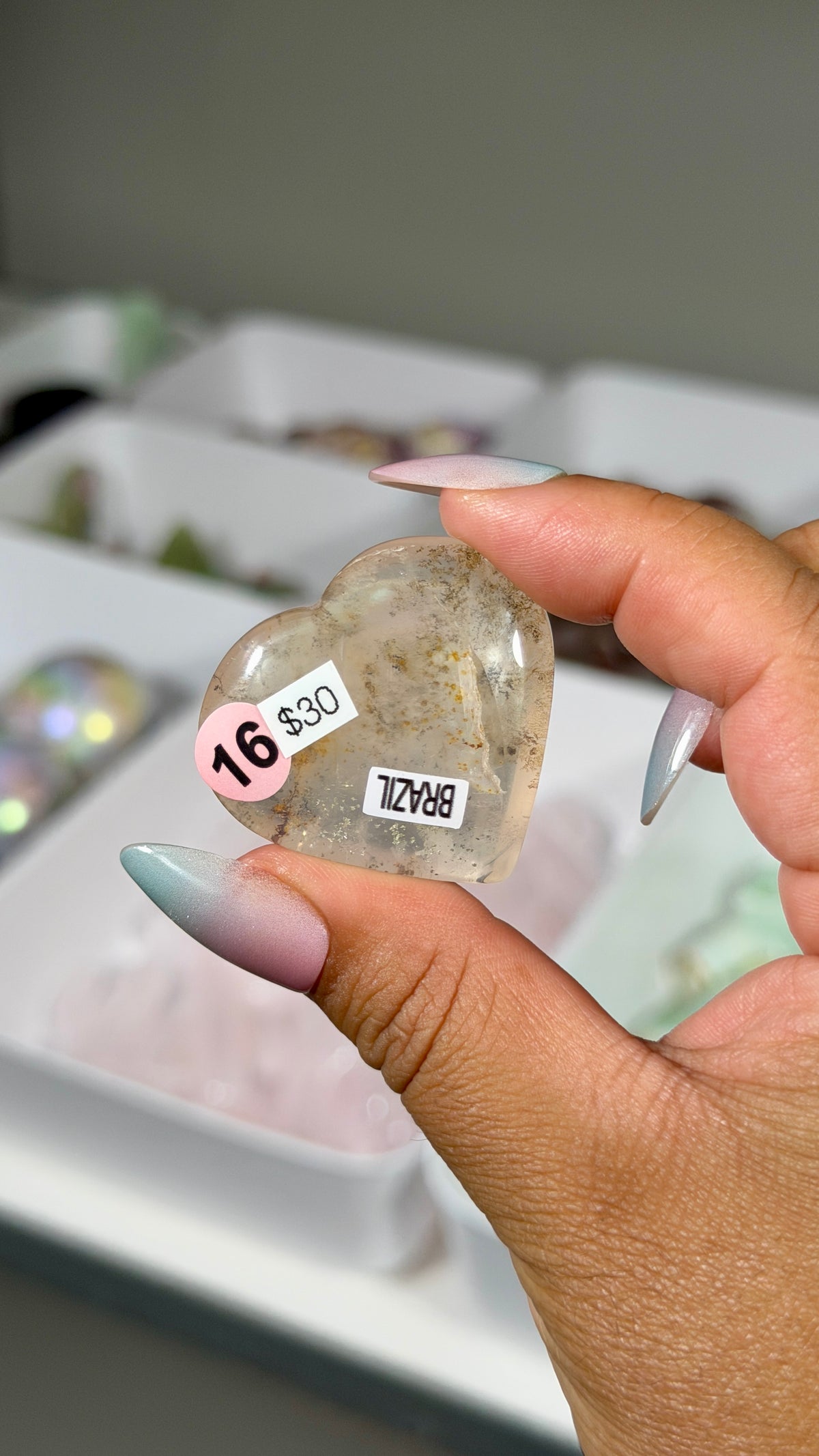 Gorgeous Girasol Heart with Dendritic Inclusions | Brazil | Opt 16 | Denver Gem Show Find