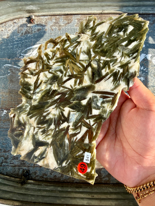 Gorgeous Green Tourmaline with Lepidolite Garnet Slab | Opt 49