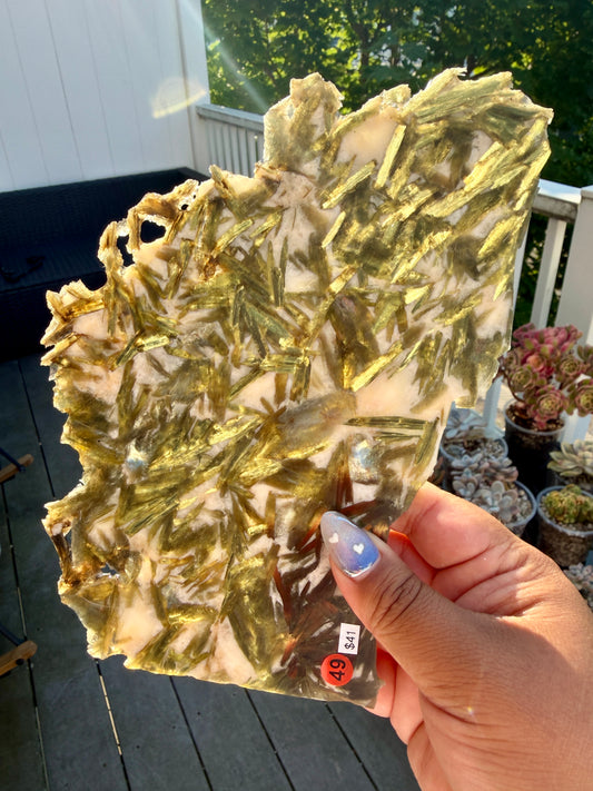 Gorgeous Green Tourmaline with Lepidolite Garnet Slab | Opt 49