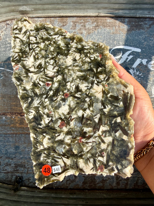 Gorgeous Green Tourmaline with Lepidolite Garnet Slab | Opt 48