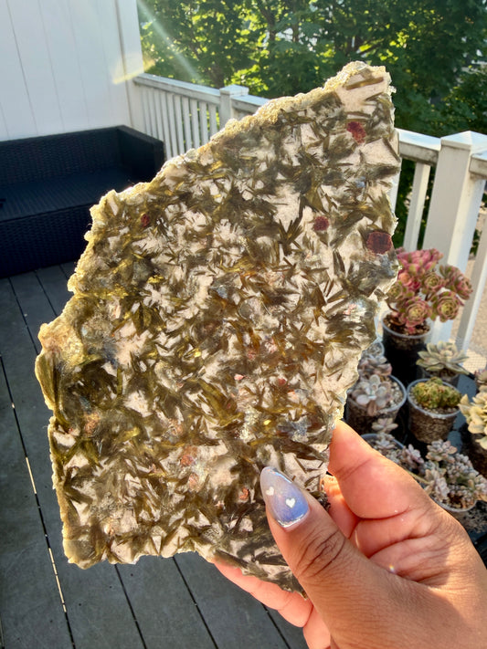 Gorgeous Green Tourmaline with Lepidolite Garnet Slab | Opt 48