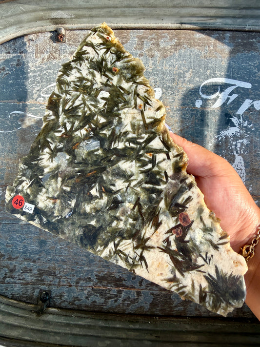 Gorgeous Green Tourmaline with Lepidolite Garnet Slab | Opt 46