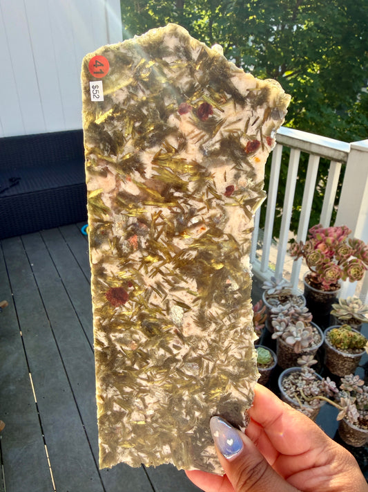 Gorgeous Green Tourmaline with Lepidolite Garnet Slab | Opt 41