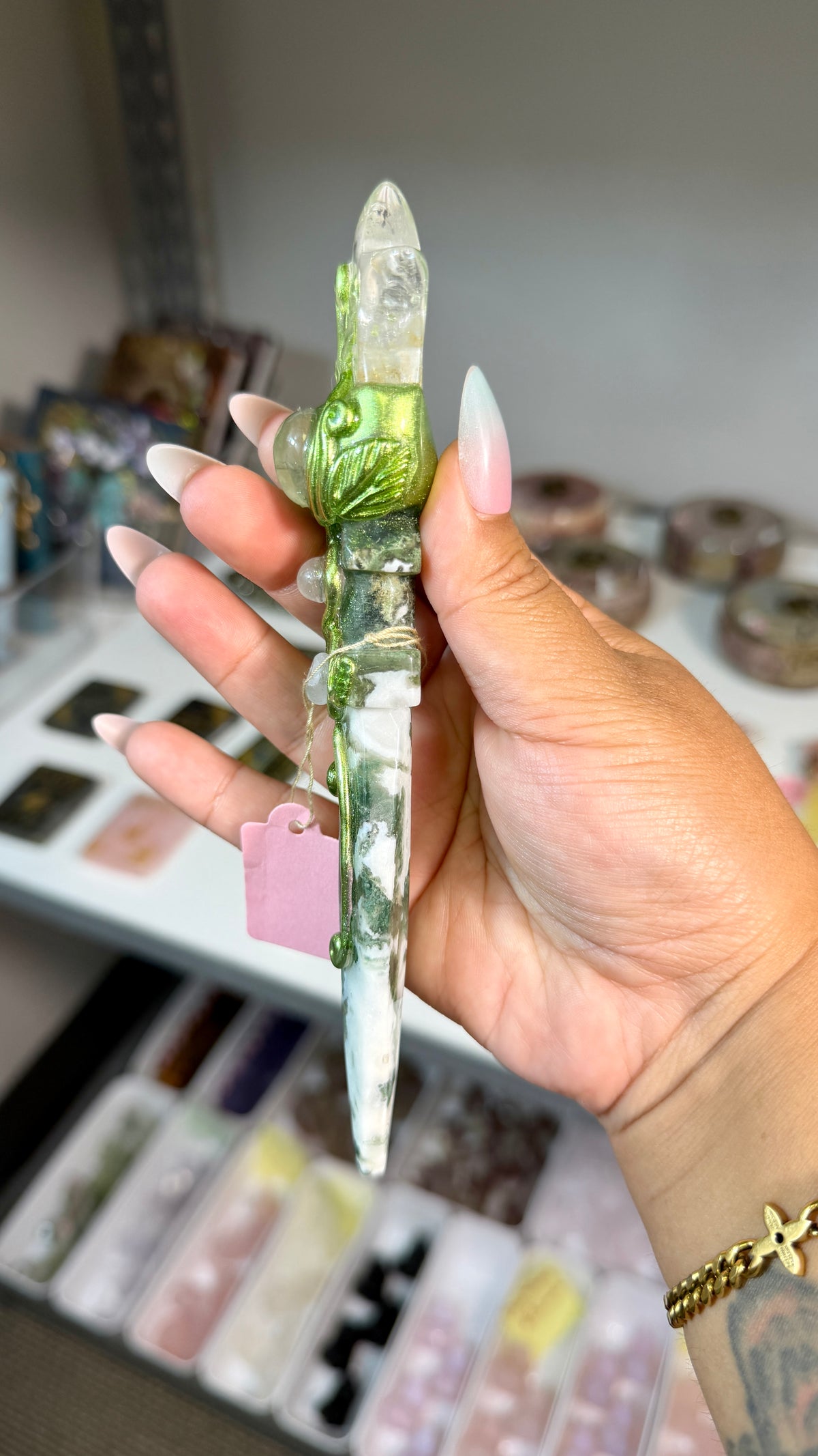 Handcrafted Star Fairy Crystal Wand | Clear Quartz & Tree Agate | Opt 87
