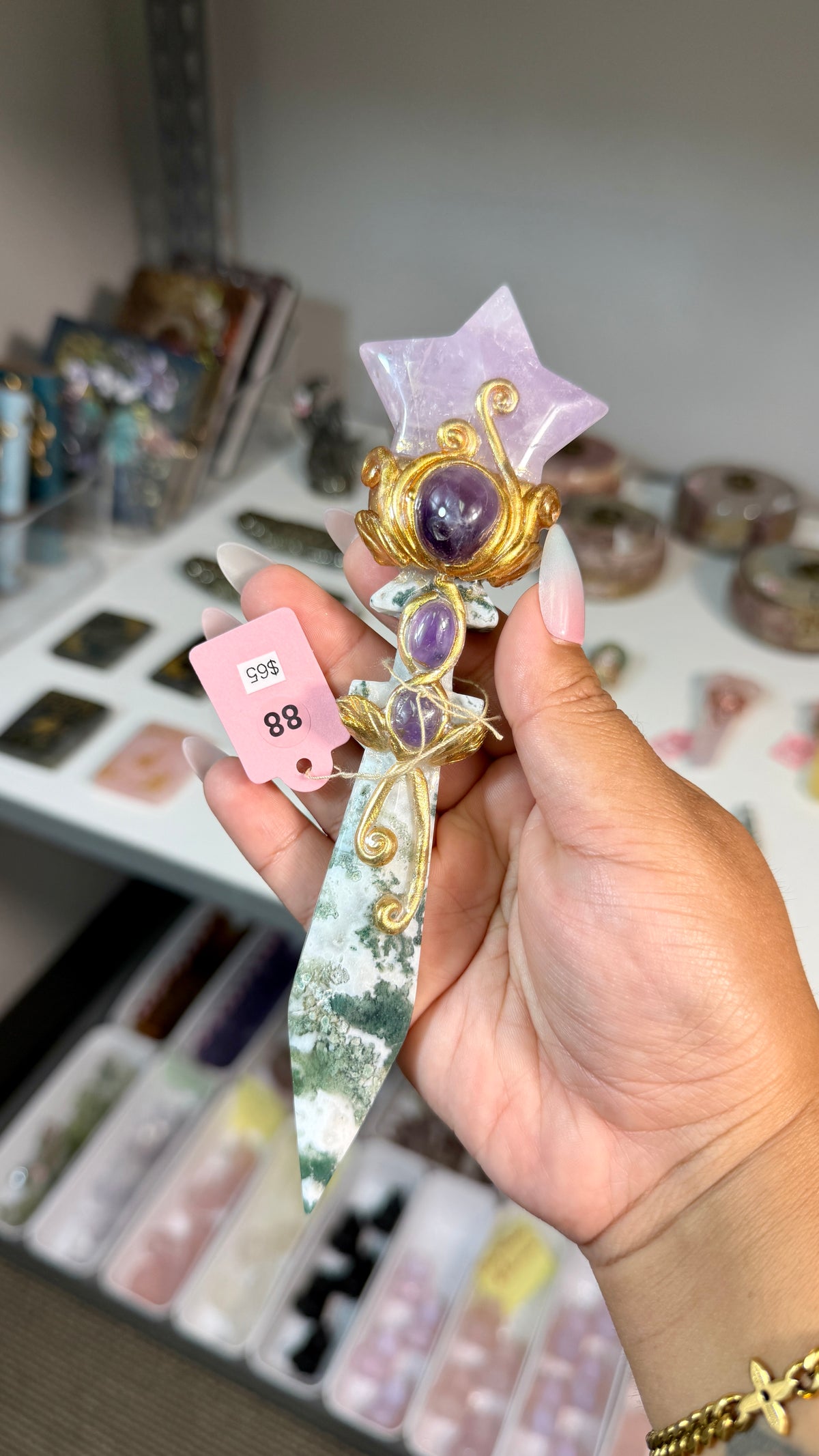 Handcrafted Star Fairy Crystal Wand | Amethyst & Tree Agate | Opt 88
