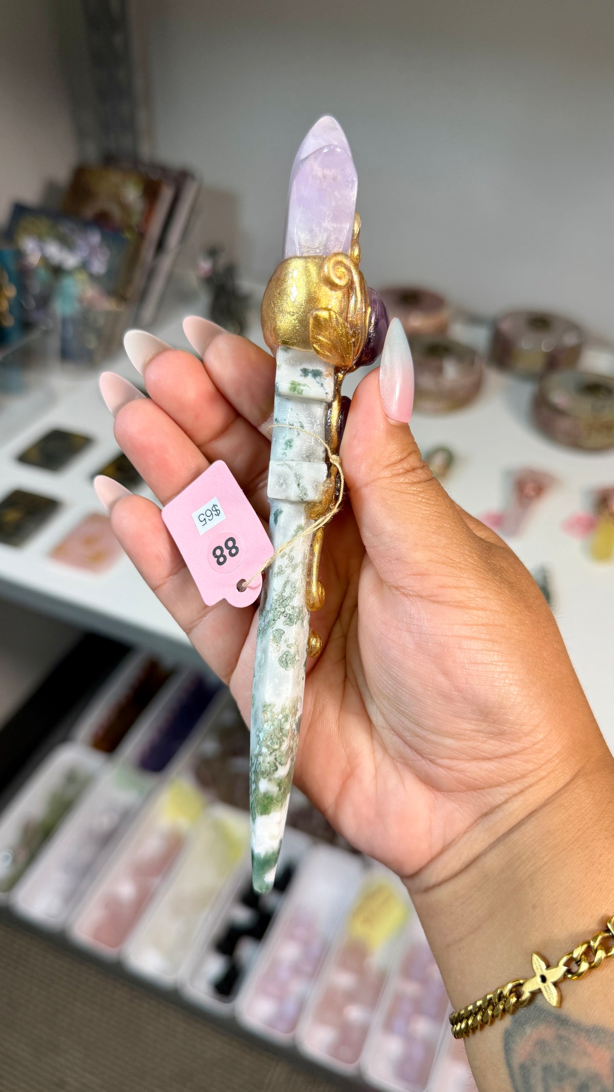 Handcrafted Star Fairy Crystal Wand | Amethyst & Tree Agate | Opt 88