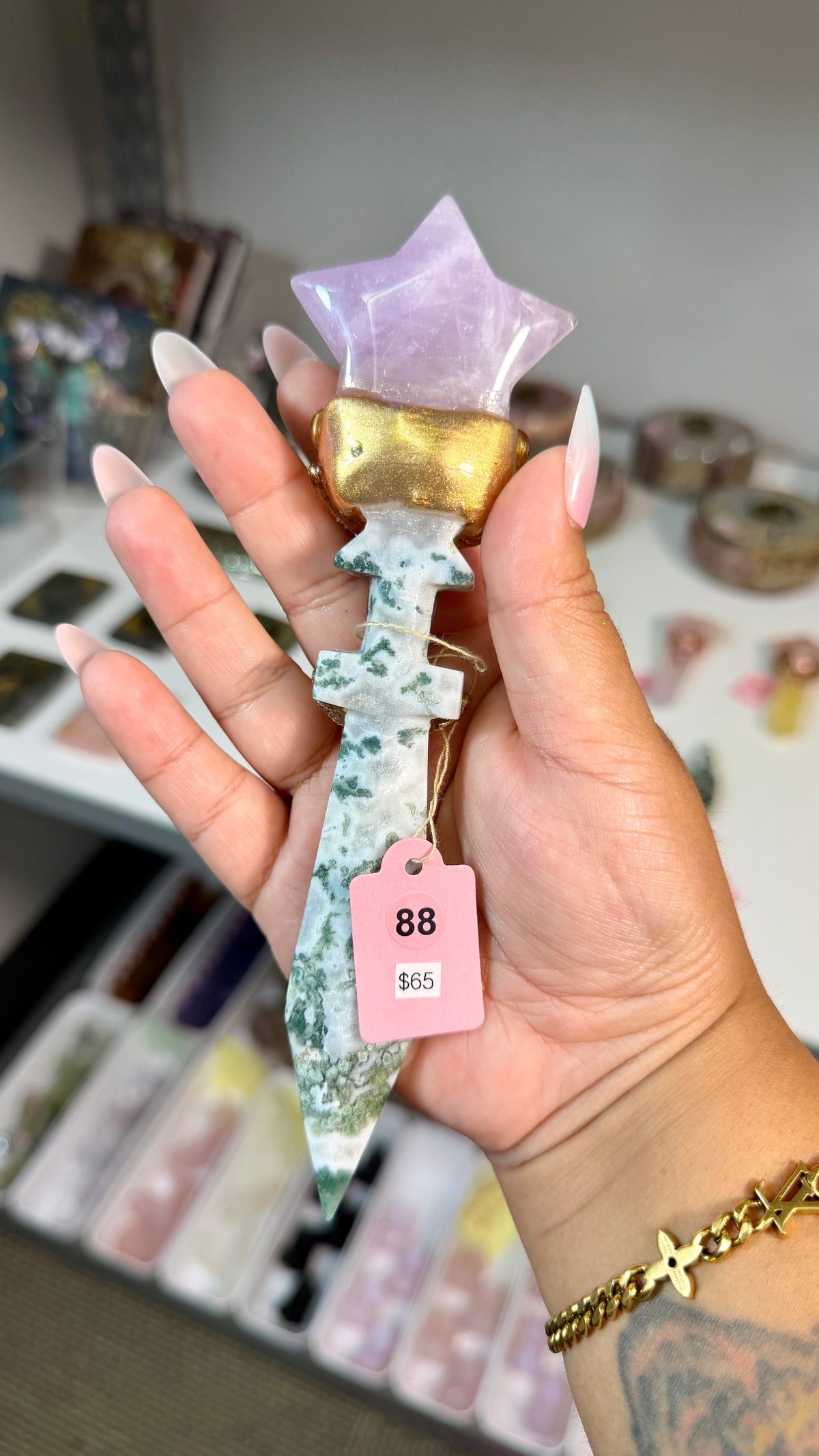 Handcrafted Star Fairy Crystal Wand | Amethyst & Tree Agate | Opt 88