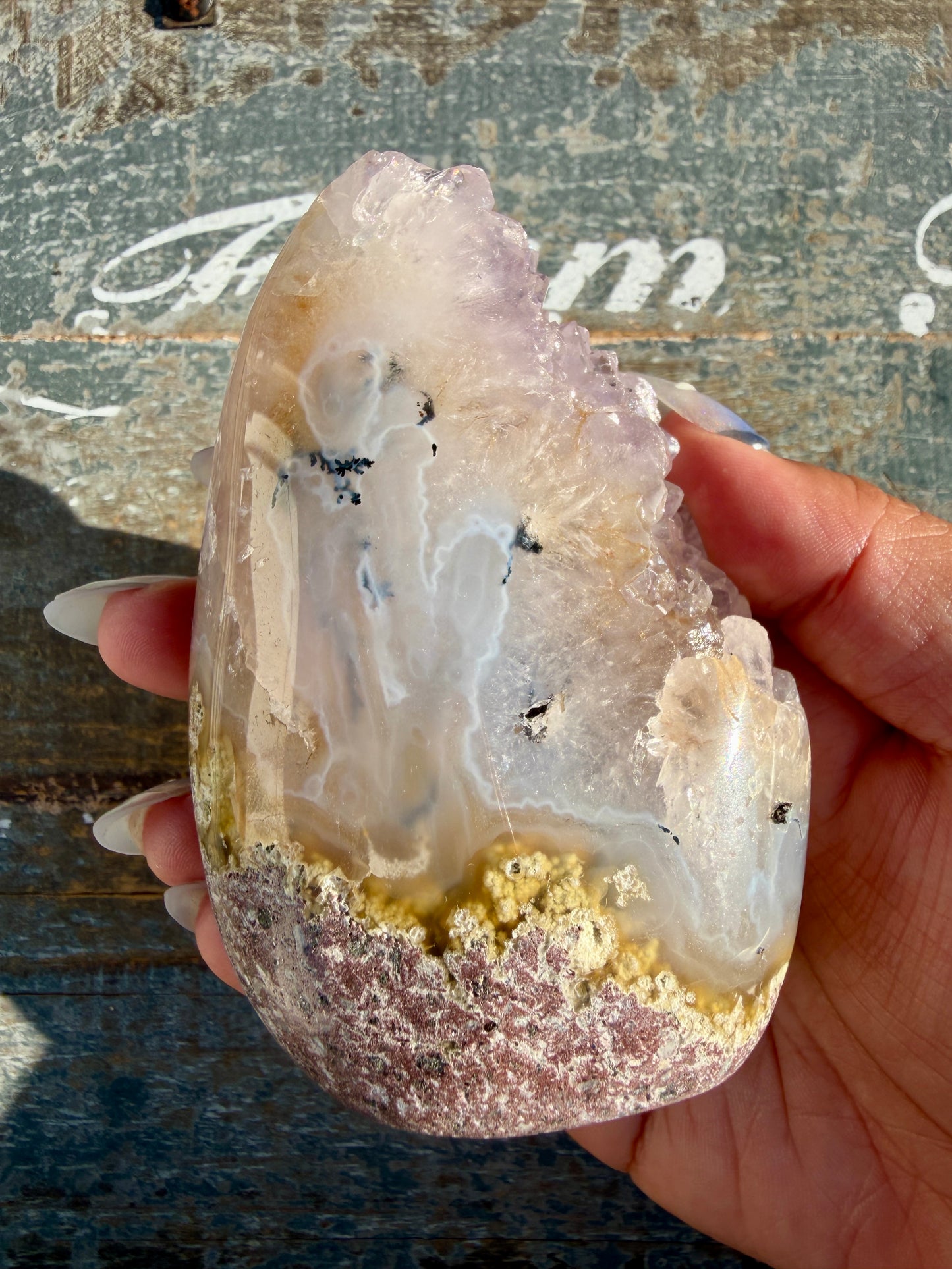 Gorgeous Scenic Moss Agate Freeform with Lavender Druzy | Indonesia | Opt 13