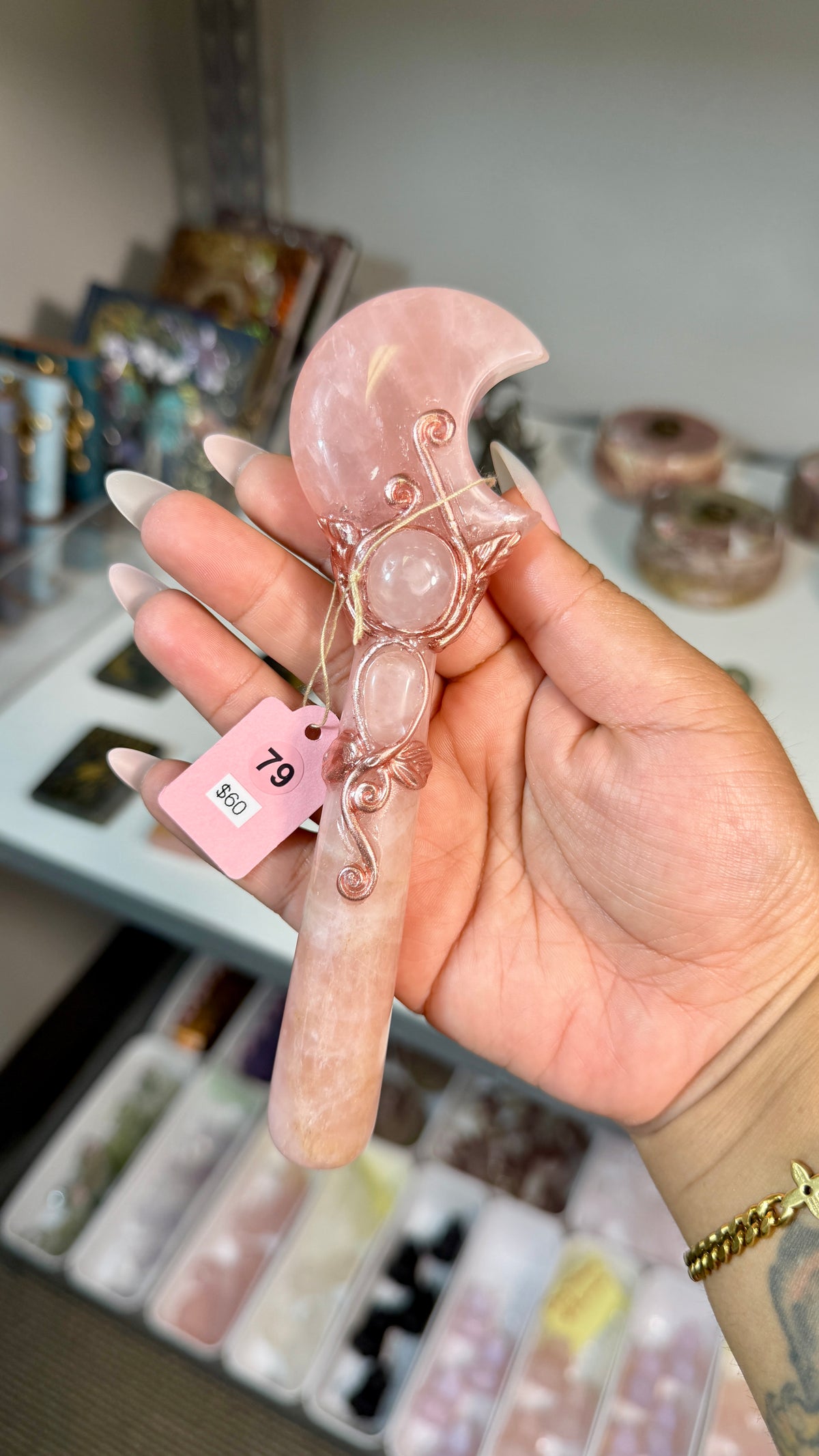 Handcrafted Moon Fairy Crystal Wand | Rose Quartz | Opt 79
