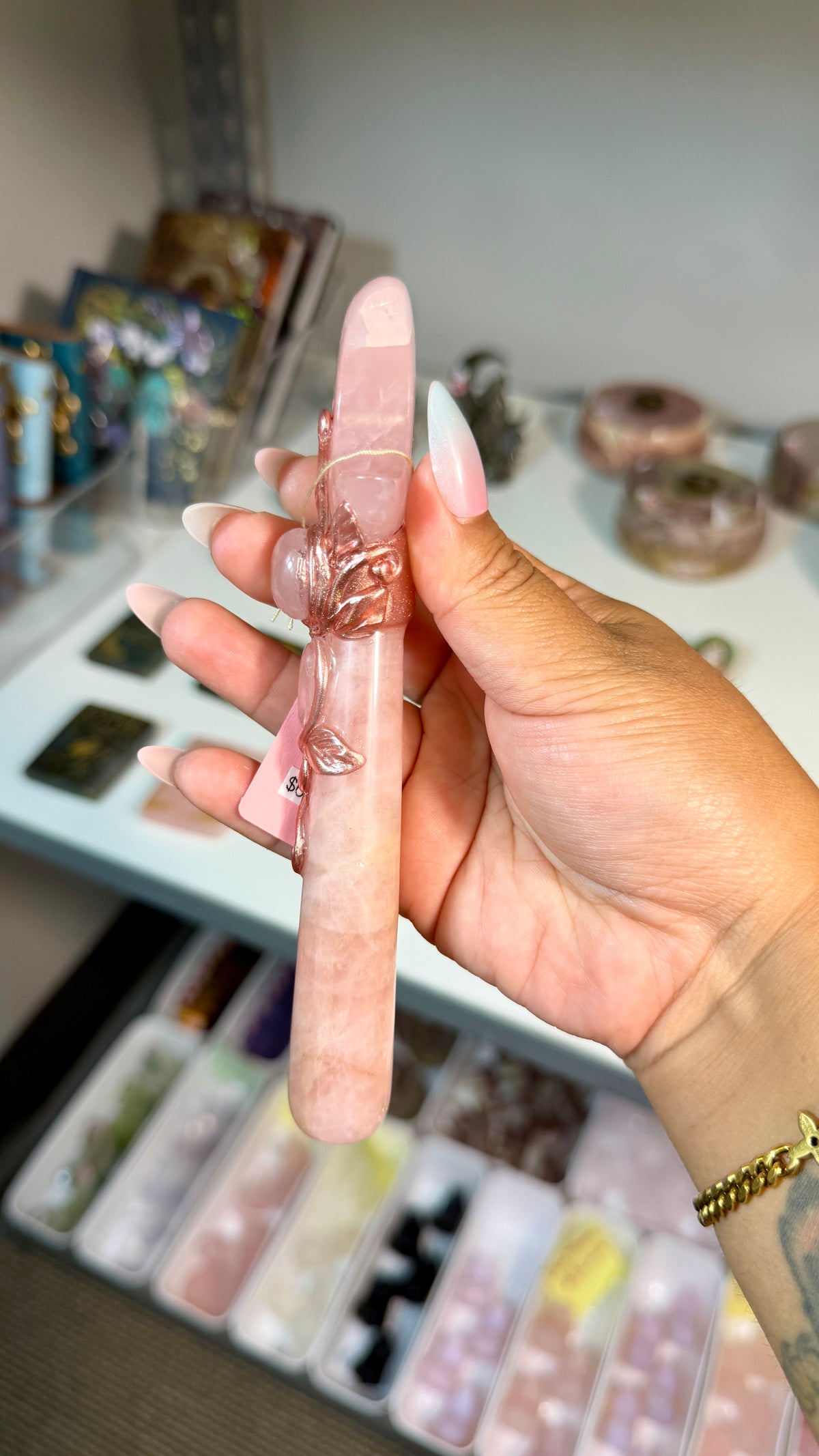 Handcrafted Moon Fairy Crystal Wand | Rose Quartz | Opt 79