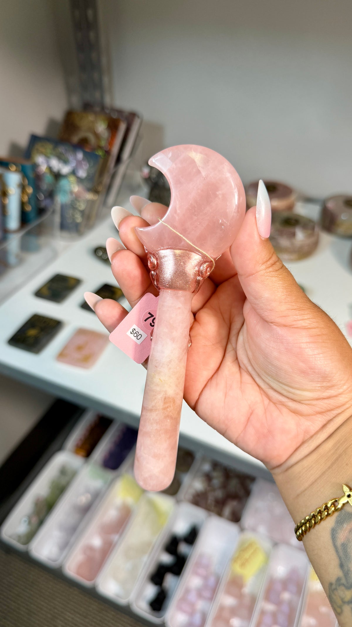 Handcrafted Moon Fairy Crystal Wand | Rose Quartz | Opt 79
