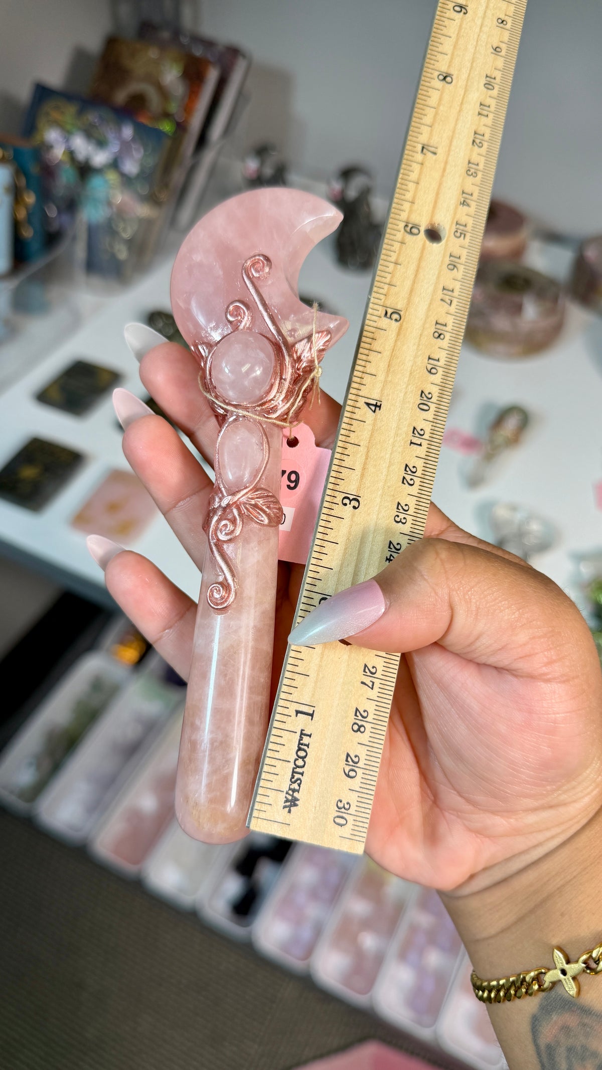 Handcrafted Moon Fairy Crystal Wand | Rose Quartz | Opt 79