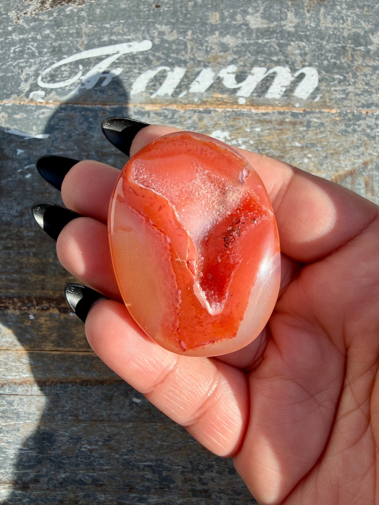 Gorgeous Druzy Carnelian Palmstone | Opt J