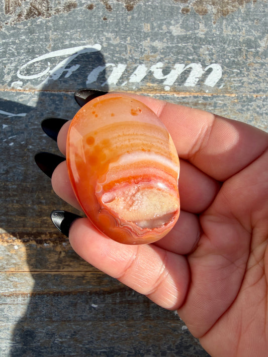 Gorgeous Druzy Carnelian Palmstone | Opt A