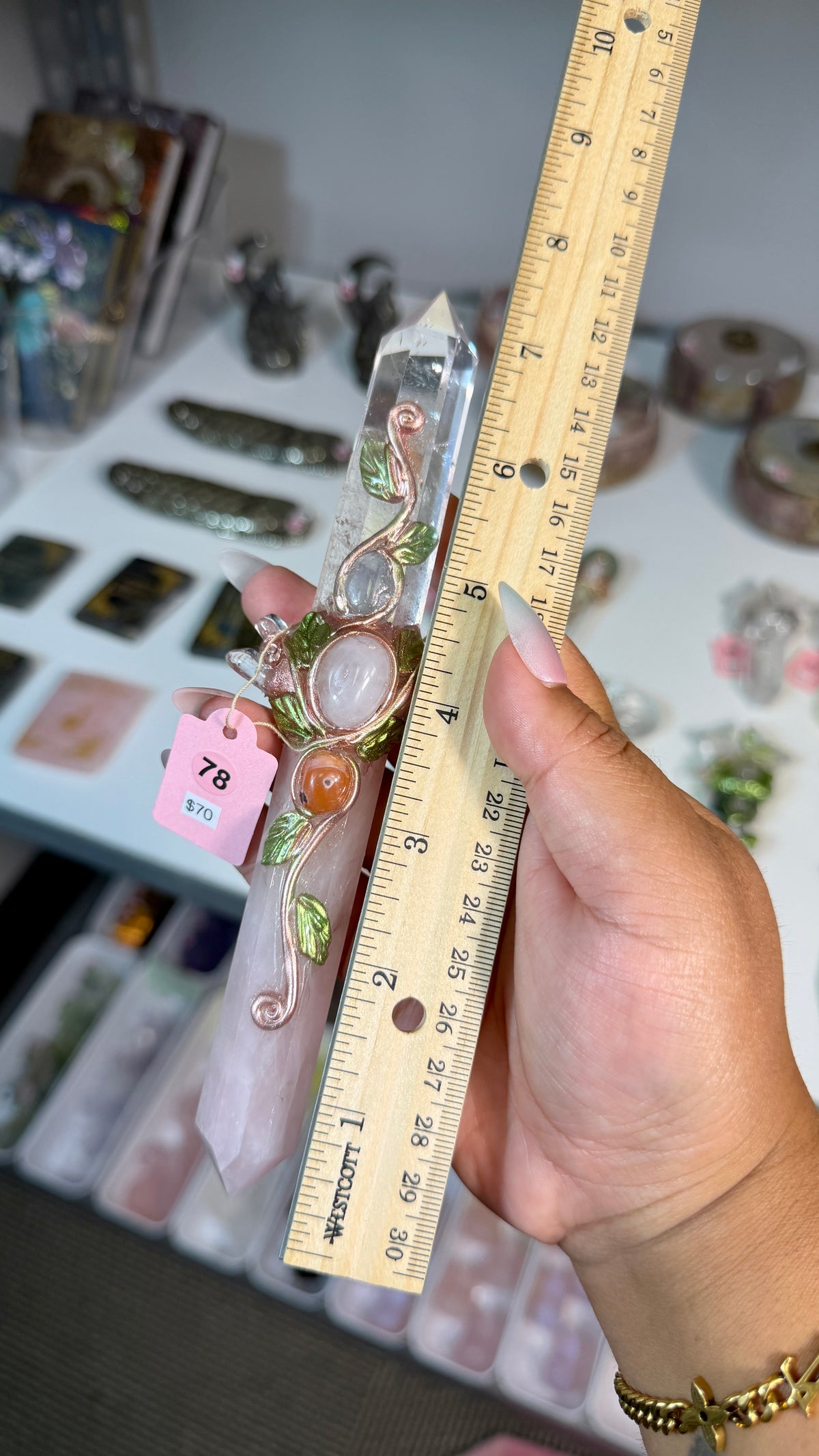 Handcrafted Double Point Fairy Crystal Wand | Clear Quartz + Rose Quartz | Opt 78