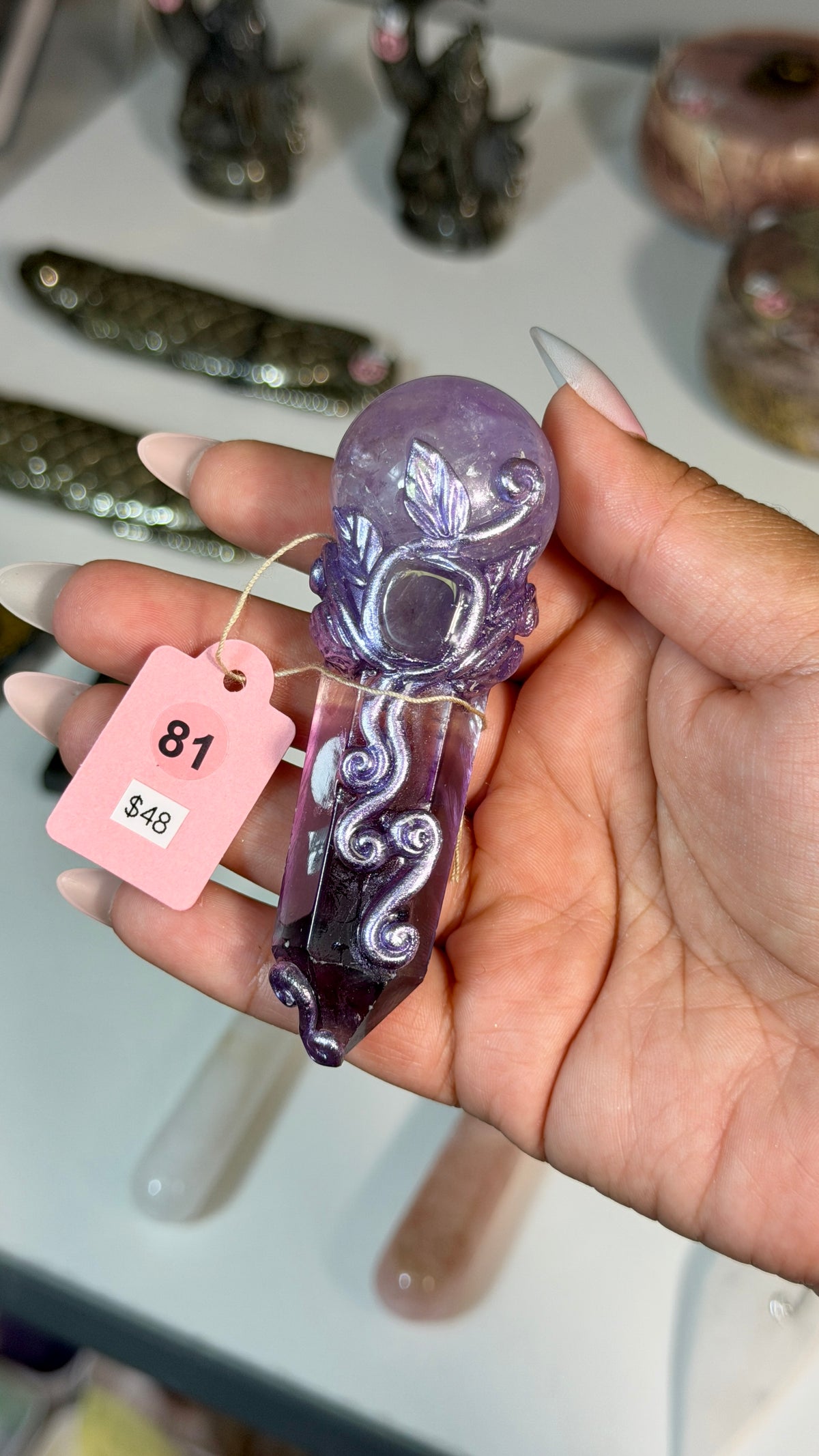 Handcrafted Mini Sphere Fairy Crystal Wand | Amethyst + Fluorite | Opt 81