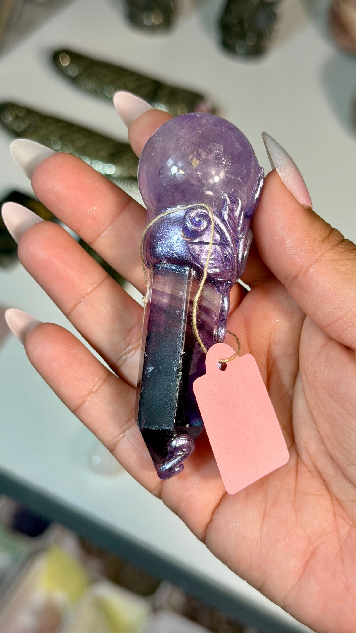 Handcrafted Mini Sphere Fairy Crystal Wand | Amethyst + Fluorite | Opt 81