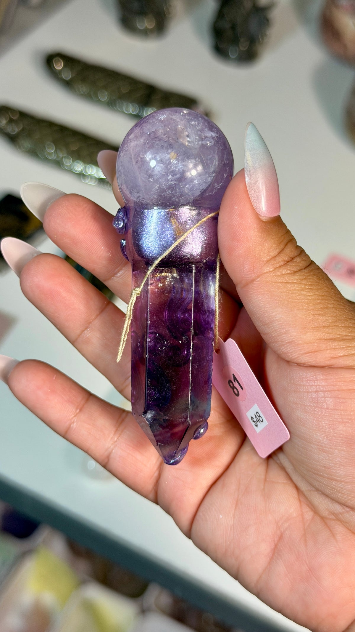 Handcrafted Mini Sphere Fairy Crystal Wand | Amethyst + Fluorite | Opt 81