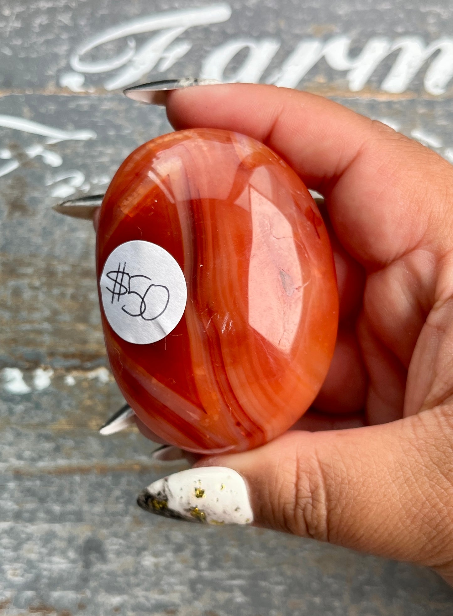 Gorgeous Banded Carnelian in Quartz Palm Stone