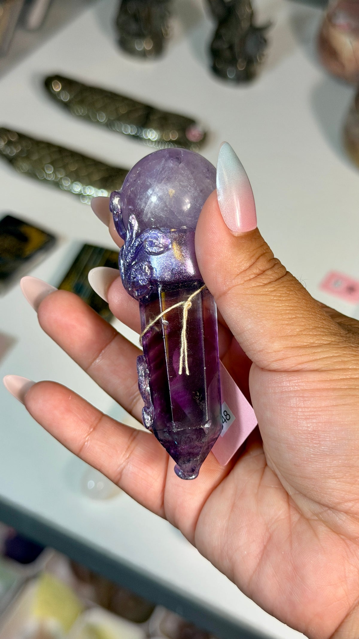 Handcrafted Mini Sphere Fairy Crystal Wand | Amethyst + Fluorite | Opt 81