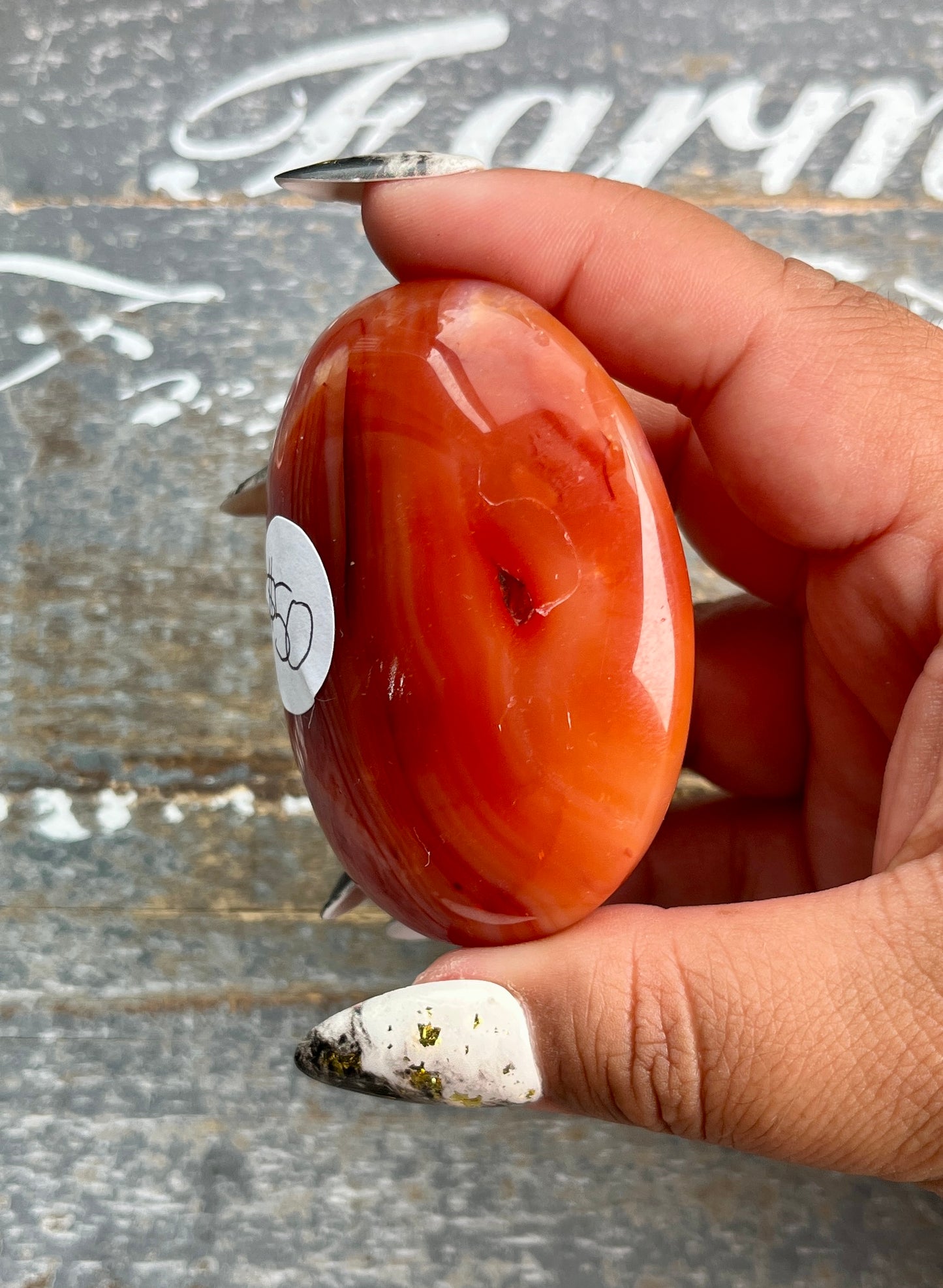 Gorgeous Banded Carnelian in Quartz Palm Stone