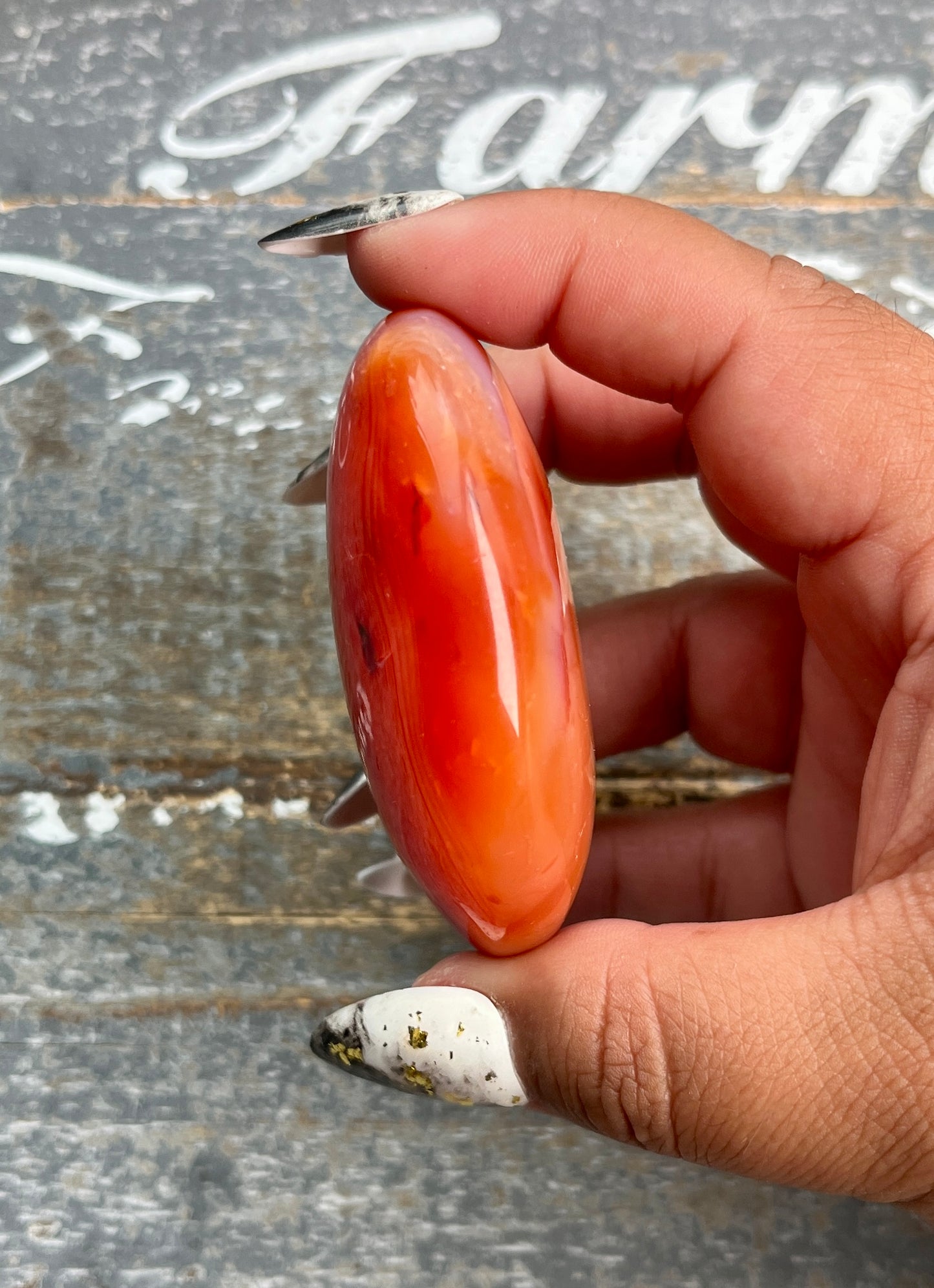 Gorgeous Banded Carnelian in Quartz Palm Stone