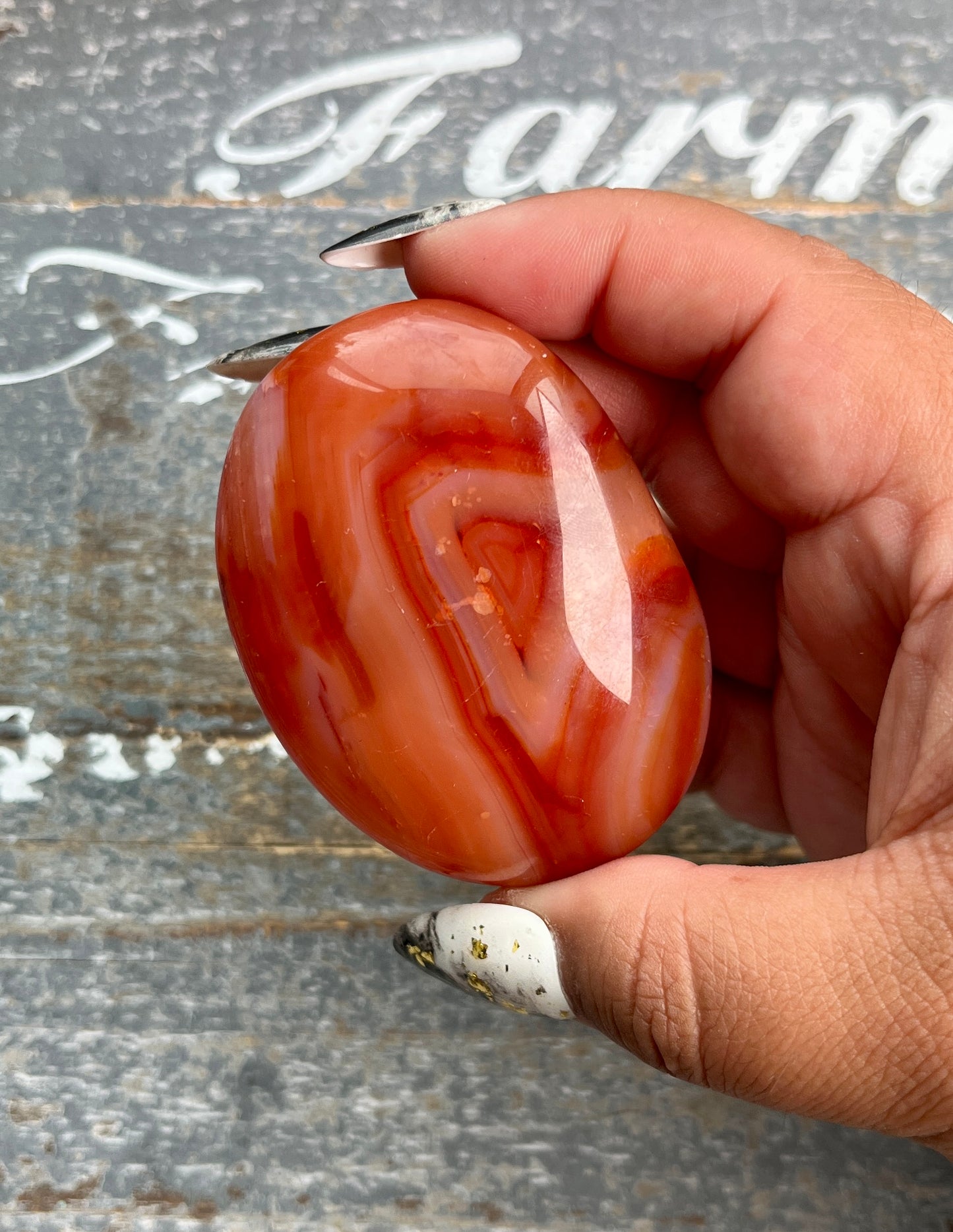 Gorgeous Banded Carnelian in Quartz Palm Stone