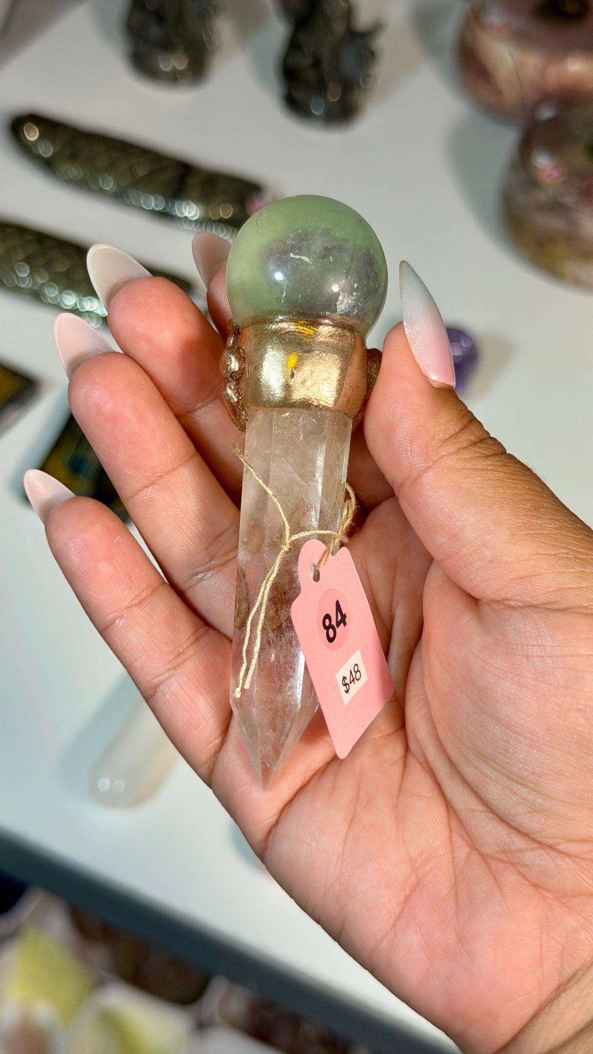 Handcrafted Mini Sphere Fairy Crystal Wand | Clear Quartz + Fluorite | Opt 84