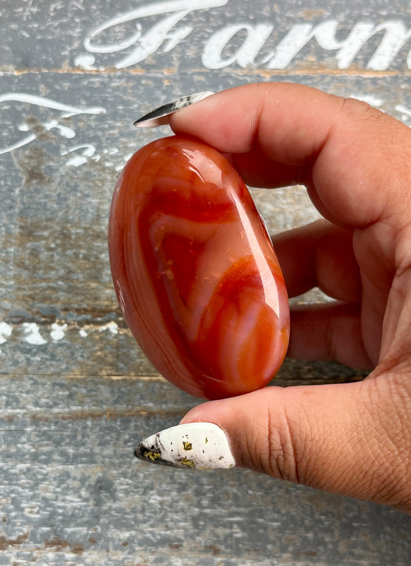 Gorgeous Banded Carnelian in Quartz Palm Stone