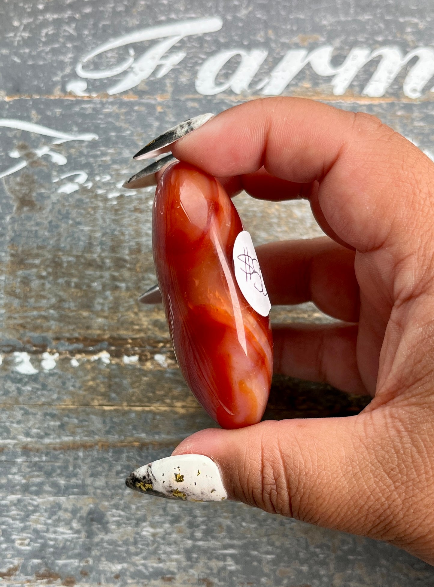 Gorgeous Banded Carnelian in Quartz Palm Stone