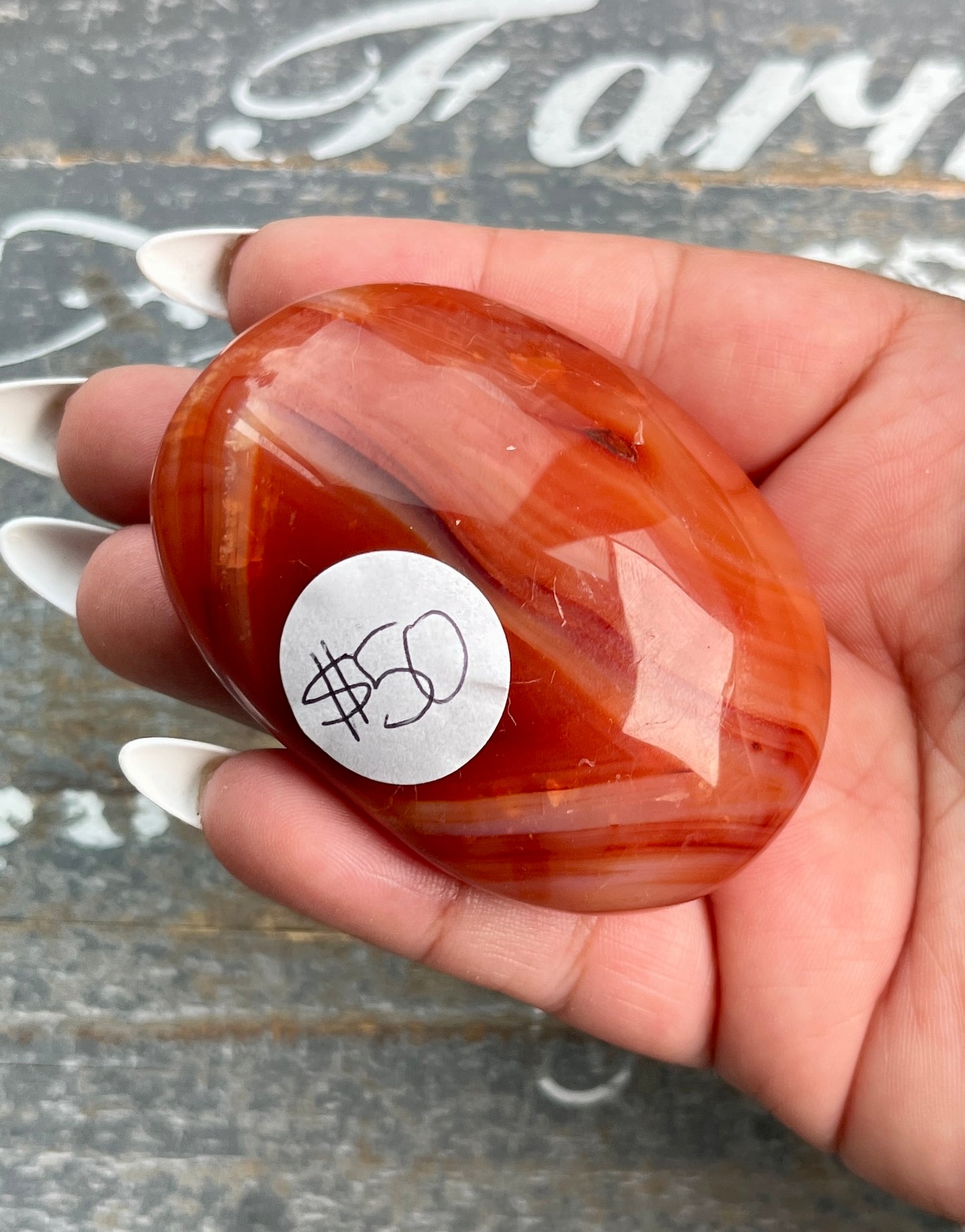 Gorgeous Banded Carnelian in Quartz Palm Stone