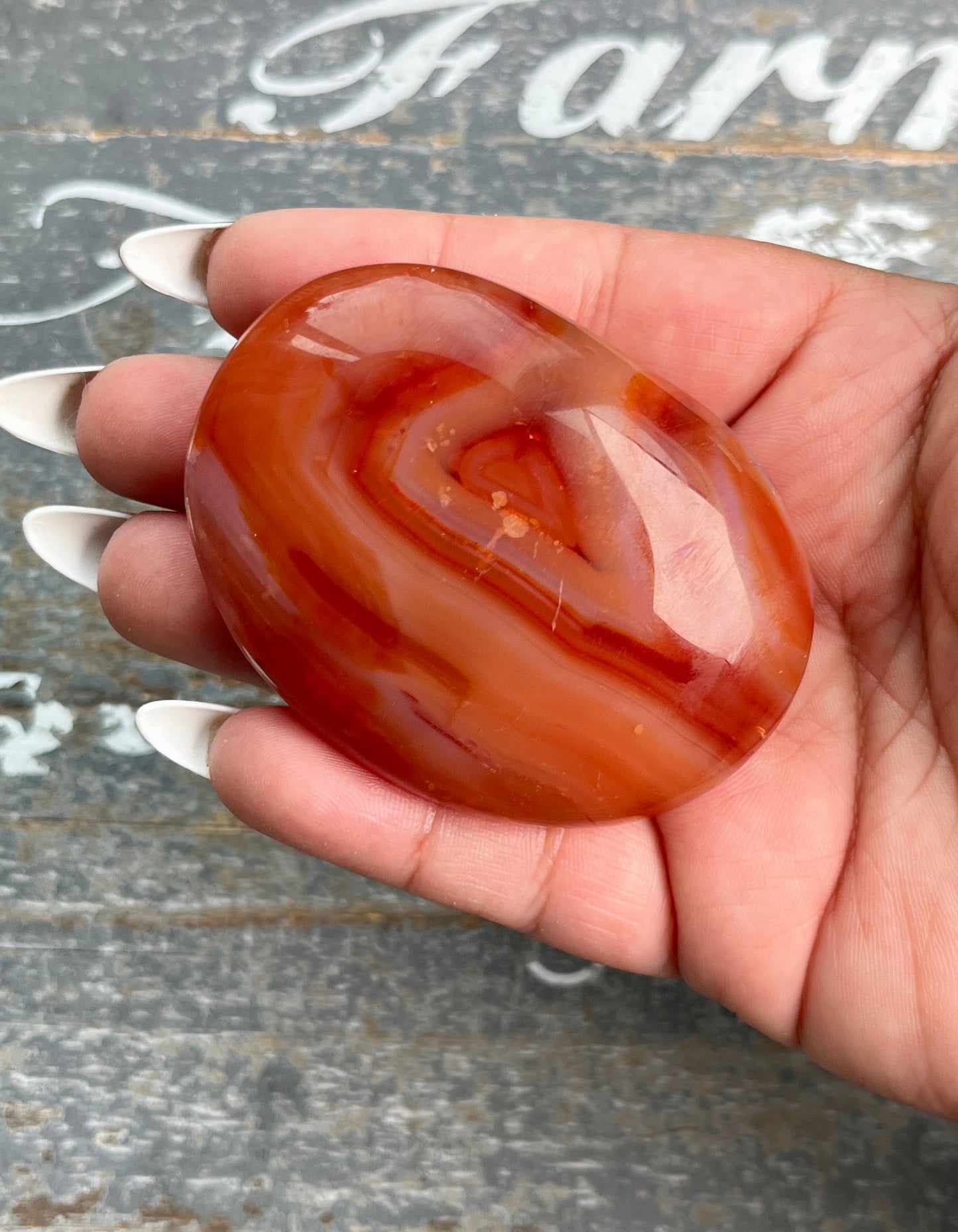 Gorgeous Banded Carnelian in Quartz Palm Stone