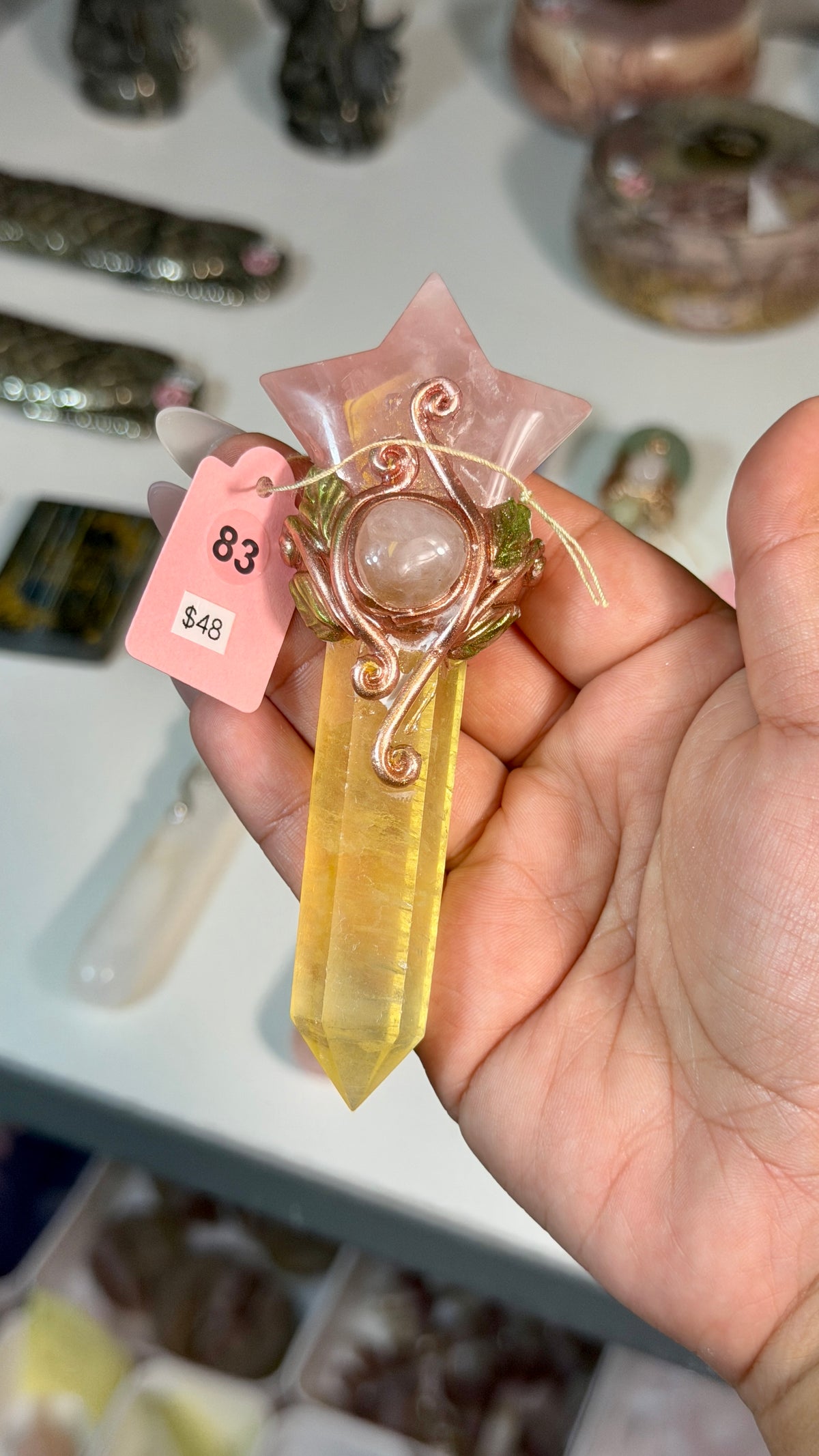 Handcrafted Mini Star Fairy Crystal Wand | Fluorite + Rose Quartz | Opt 83