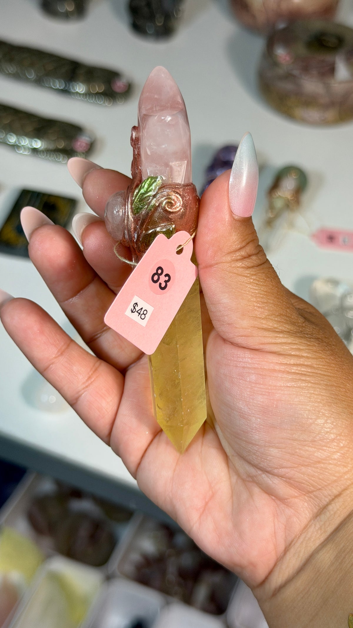 Handcrafted Mini Star Fairy Crystal Wand | Fluorite + Rose Quartz | Opt 83
