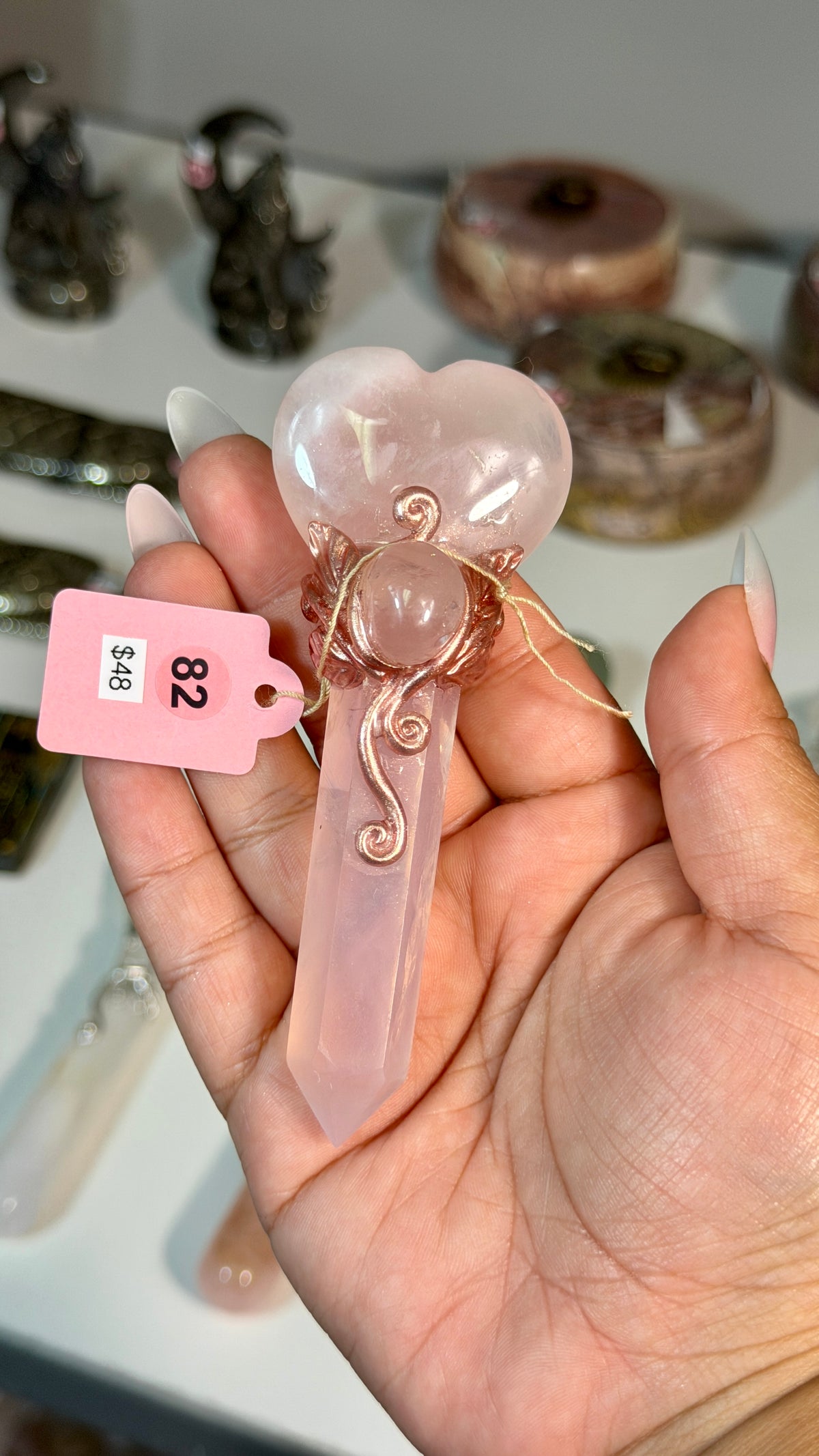 Handcrafted Mini Heart Fairy Crystal Wand | Rose Quartz | Opt 82