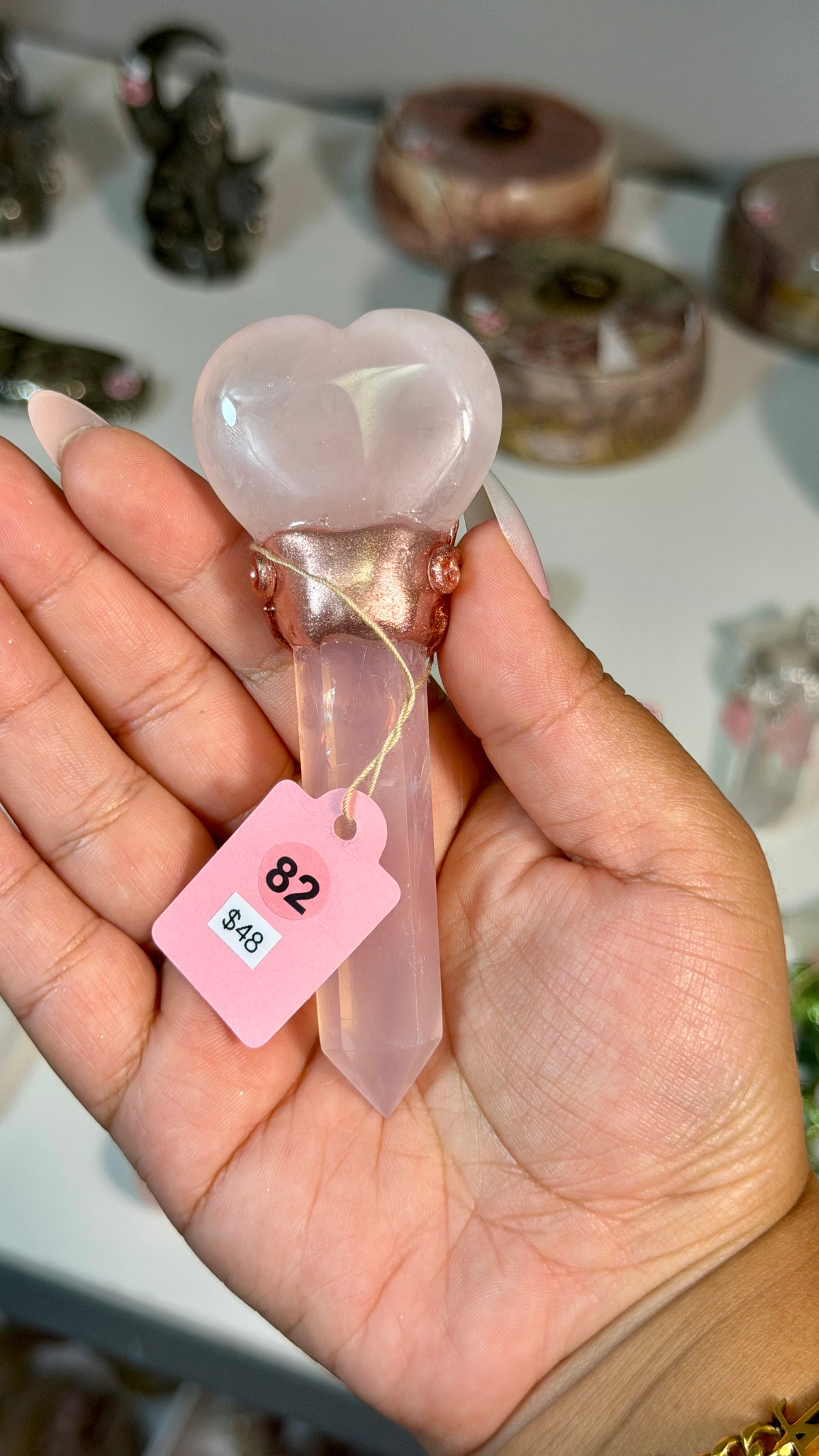 Handcrafted Mini Heart Fairy Crystal Wand | Rose Quartz | Opt 82