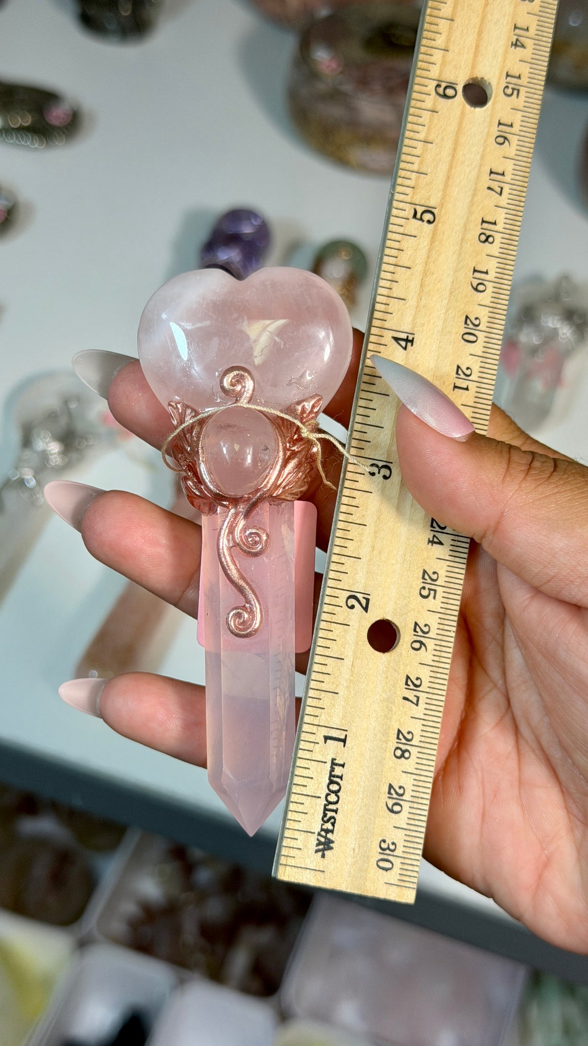 Handcrafted Mini Heart Fairy Crystal Wand | Rose Quartz | Opt 82