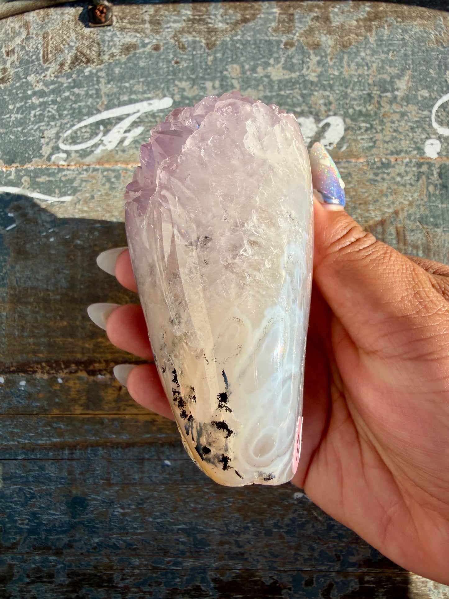 Gorgeous Scenic Moss Agate Freeform with Lavender Druzy | Indonesia | Opt 14