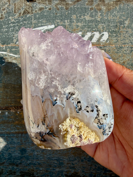 Gorgeous Scenic Moss Agate Freeform with Lavender Druzy | Indonesia | Opt 14