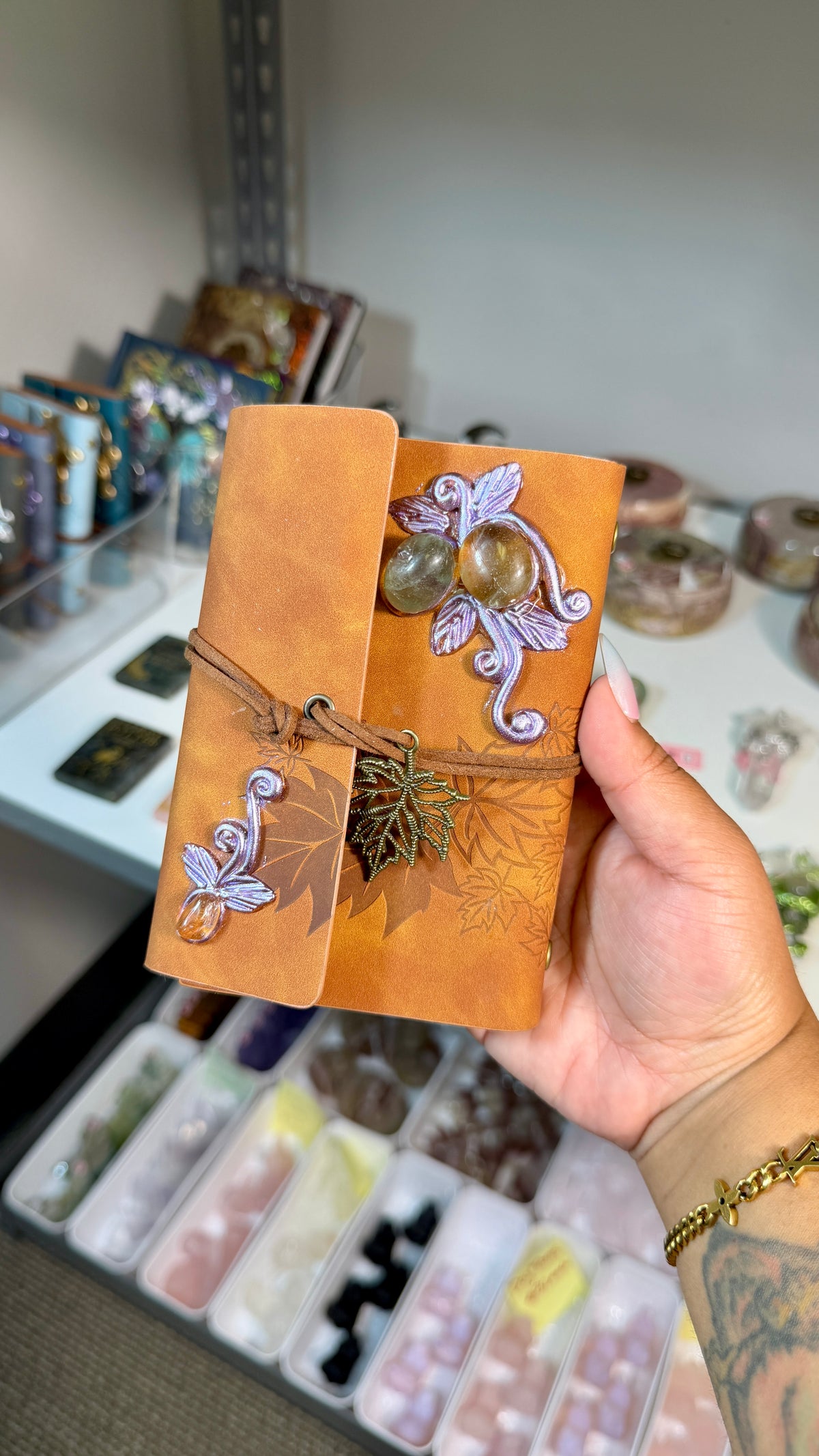 Enchanted Crystal Embellished Journal | Renaissance Faire Inspired Notebook | Brown Suede