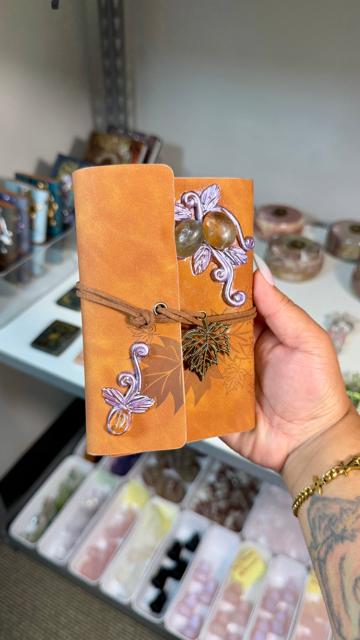 Enchanted Crystal Embellished Journal | Renaissance Faire Inspired Notebook | Brown Suede